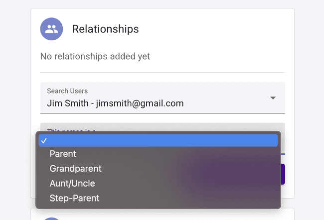 Student details - Add parent relationship to a student member Student details - Add parent relationship to a student member