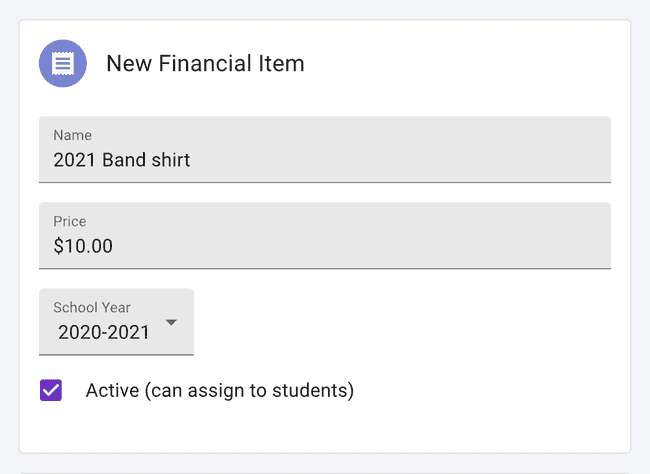 Add a financial item Add a financial item image.
