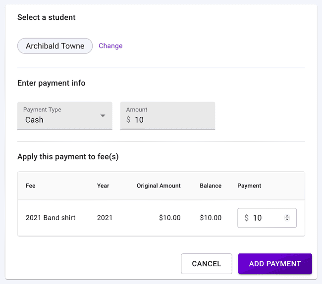 Add financial payments for a user Add financial payments for a user.