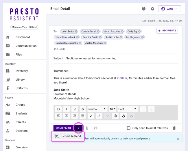 Email Composer — Scheduled Send button Email Composer — Scheduled Send button