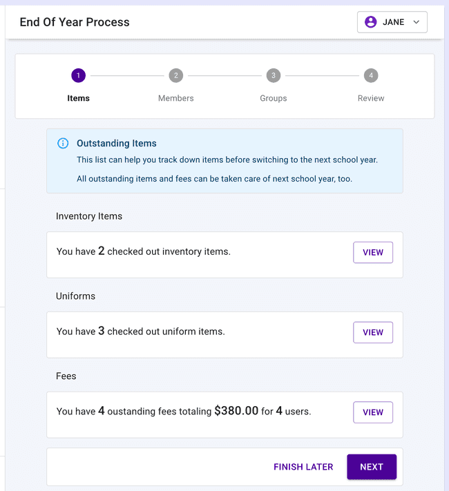 Review any outstanding items. Review any outstanding items