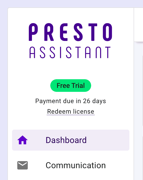 Side nav — days remaining until license expires Side nav — days remaining until license expires