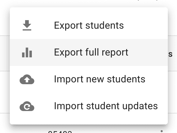 Students table - Export full report Students table - Export full report