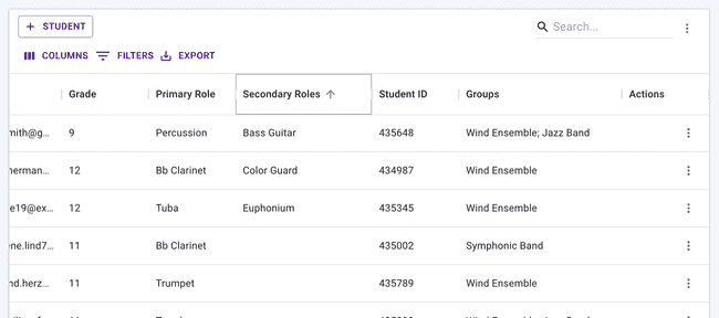 Students table - View Secondary Roles and Groups Students table - View Secondary Roles and Groups