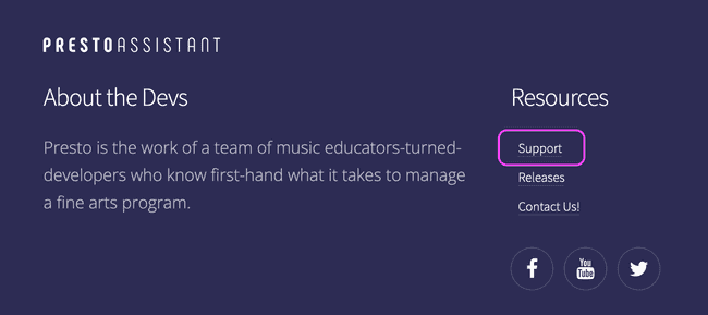 Presto site — link to the support site Presto site — link to the support site