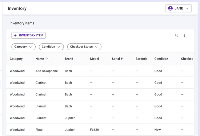 Inventory table — Updated column order Inventory table — Updated column order