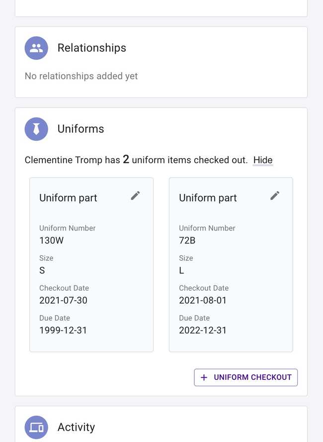 Student details - Add uniform checkout Student details - Add uniform checkout