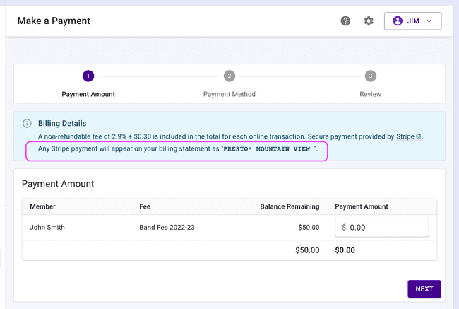 Parent Payment - Preview of Stripe payment on their bank statement Parent Payment - Preview of Stripe payment on their bank statement
