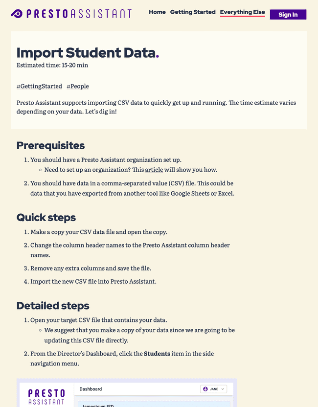 Support site — Support article to import student data Support site — Support article to import student data