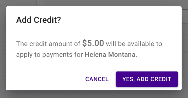 Financial Credits - Confirmation Dialog Financial Credits - Confirmation Dialog