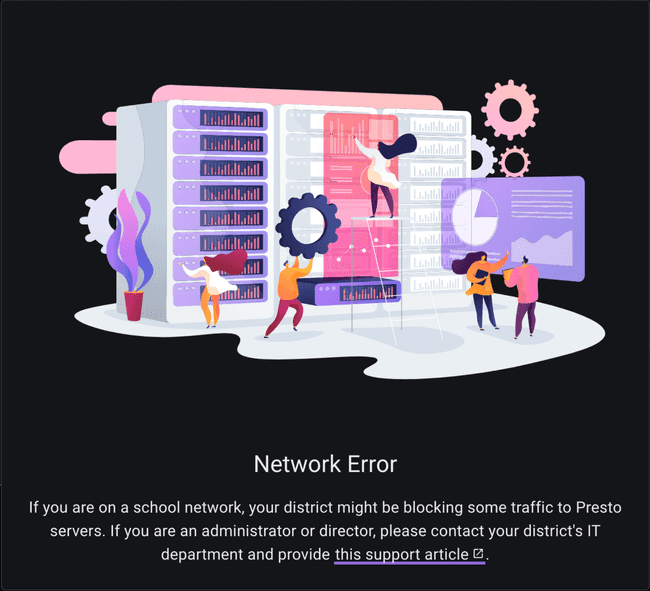 Network Error screen in dark mode Network Error screen in dark mode
