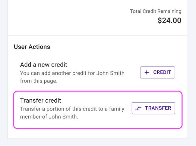 Financial Credit details - Transfer credit to another family member Financial Credit details - Transfer credit to another family member