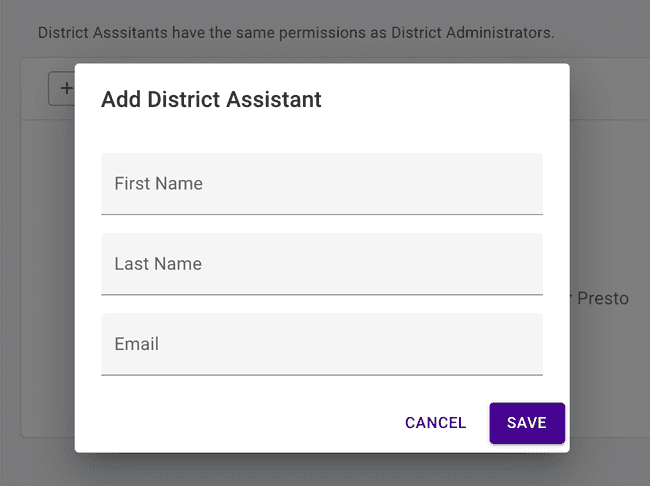 District Assistants — Add new Assistant District Assistants — Add new Assistant
