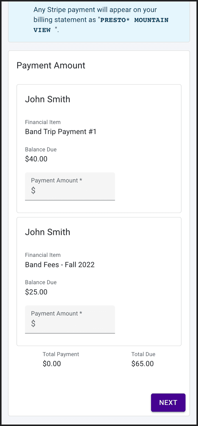 Financial Payments - Mobile screen view Financial Payments - Mobile screen view