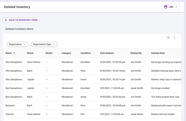 District Admin - Deleted Inventory Items Table District Admin - Deleted Inventory Items Table