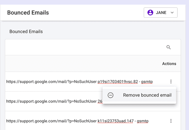 Bounced Emails Table - Remove bounced email Bounced Emails Table - Remove bounced email
