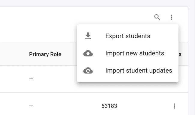 Students table - Two options for adding student data Students table - Two options for adding student data