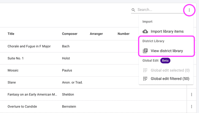 Select the "View district library" option Select the "View district library" option