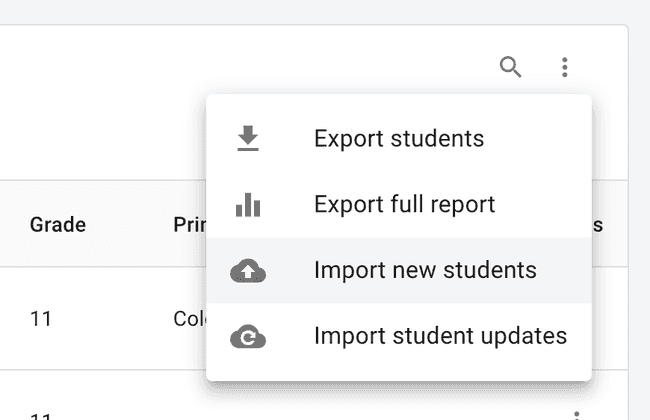 Students Table - Import new students Students Table - Import new students