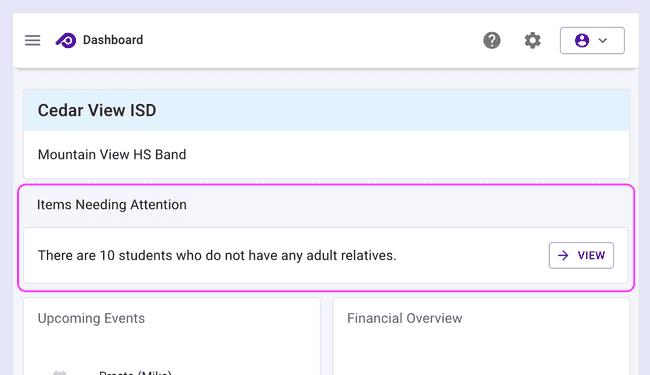Dashboard - View how many students are missing parent data Dashboard - View how many students are missing parent data