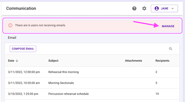 Email Table - Alert for members not receiving emails Email Table - Alert for members not receiving emails