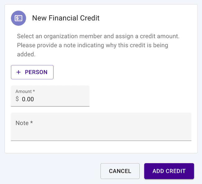 Financial Credits - Add a new credit Financial Credits - Add a new credit
