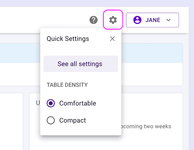 Settings menu Settings menu