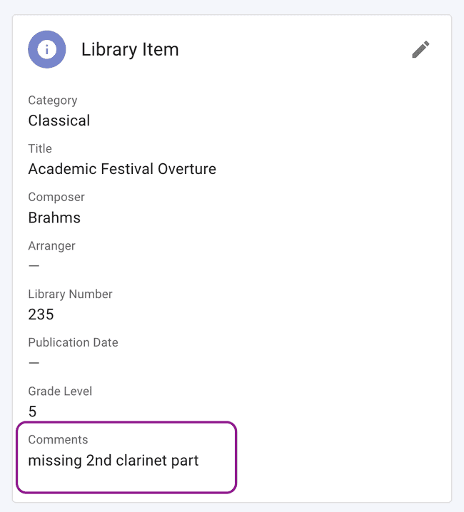 Library Details - Comments Library Details - Comments