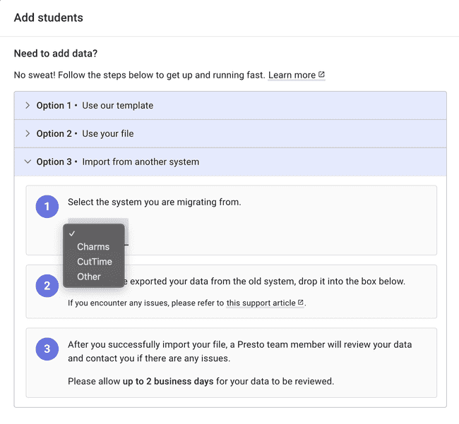Import from another system — Choose an option Import from another system — Choose an option
