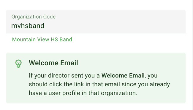 Join Page - Organization Code "Welcome Email" tip Join Page - Organization Code "Welcome Email" tip