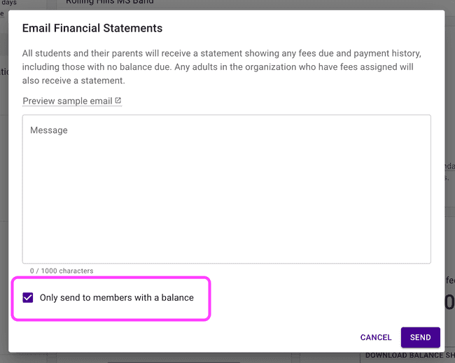 Send statements - Choose to only email to members with a balance Send statements - Choose to only email to members with a balance
