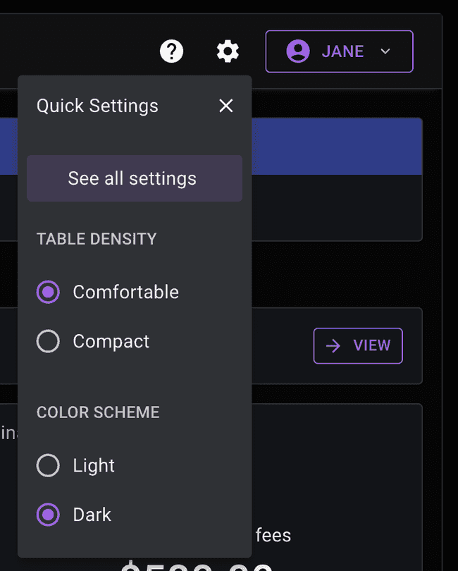 Quick Settings Menu - Color scheme options Quick Settings Menu - Color scheme options