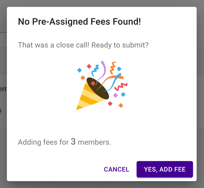 Duplicate financial fee - Proceed to add the fees Duplicate financial fee - Proceed to add the fees