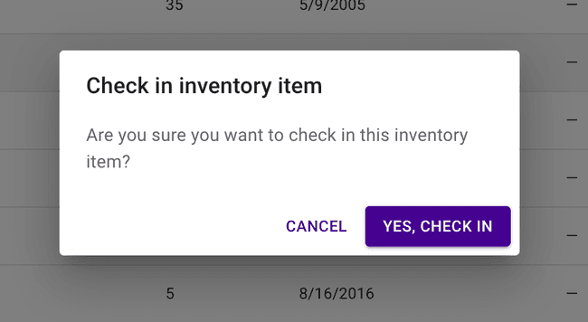 Inventory - Quick Check-in confirmation Inventory - Quick Check-in confirmation