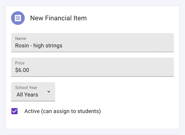 Add a financial item for "All Years" Add a financial item image for "All Years".