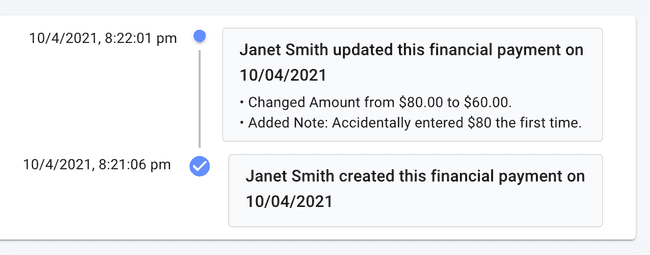 Financial Payment Details - Audit log Financial Payment Details - Audit log