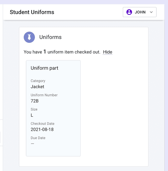 Uniform checkouts - Student view Uniform checkouts - Student view