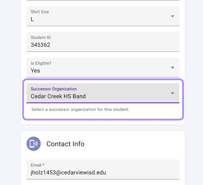 Edit student data - Update successor organization information Edit student data - Update successor organization information