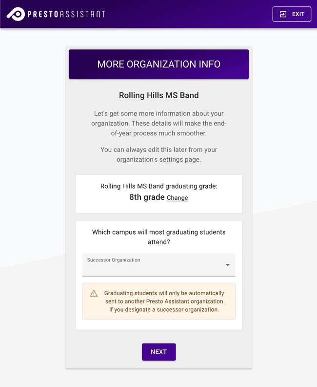 More Organization Information - Update graduating grade and successor organization More Organization Information - Update graduating grade and successor organization
